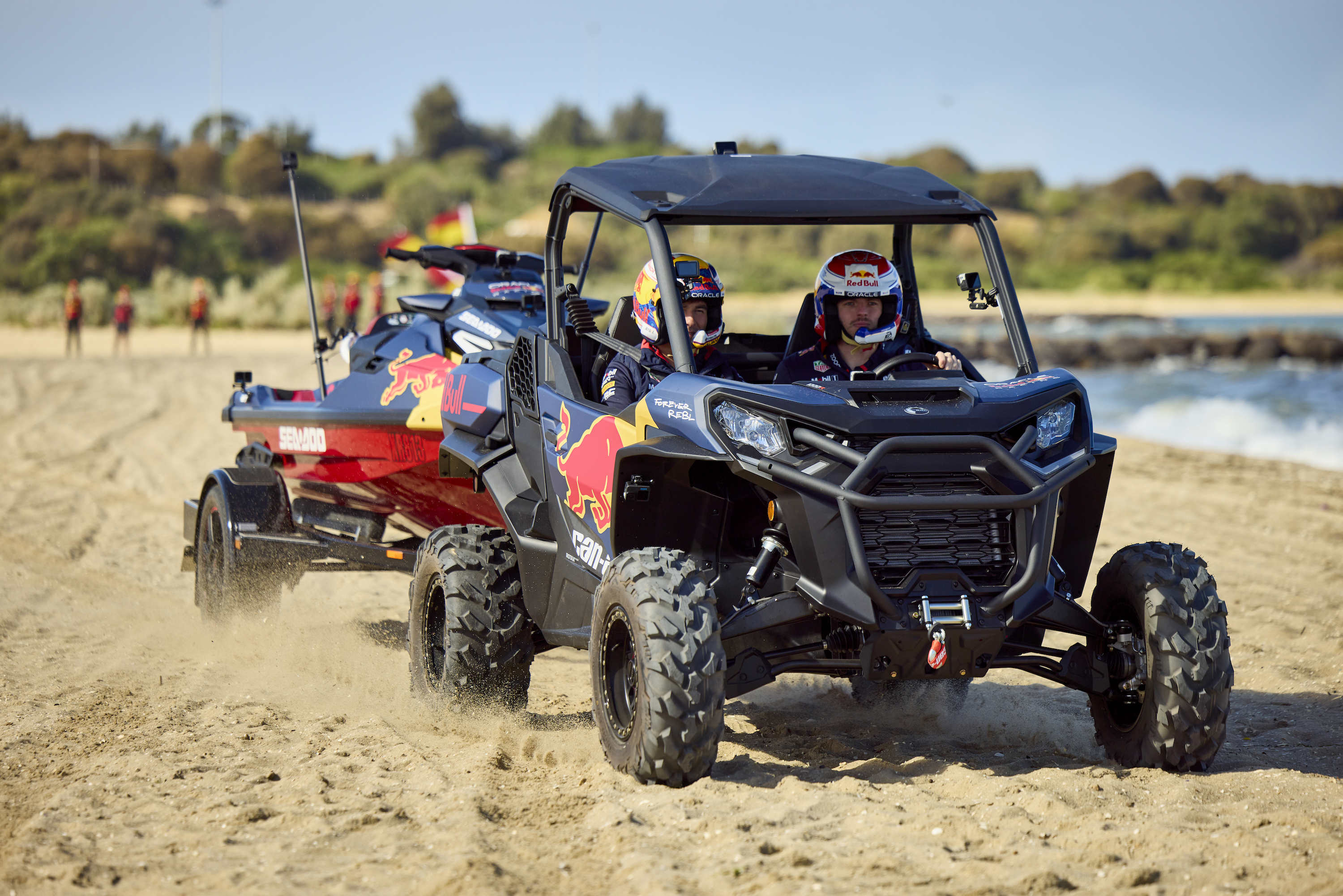 FORMULA ONE DRIVERS RACE WITH CAN-AMS & SEA-DOOS AS AUSSIE SURF LIFESAVERS